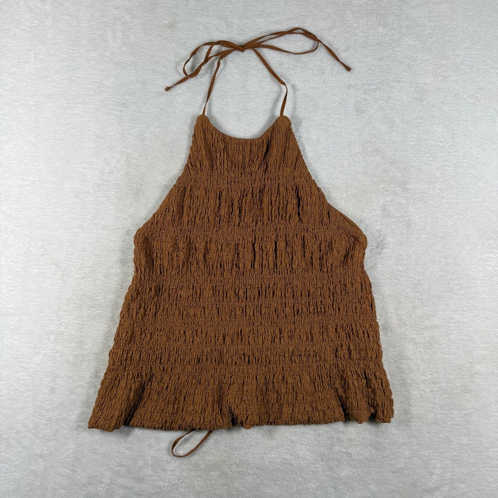 Zara Brown Smocked Halter Open Back Sleeveless Top Womens M NWT 5157/300/700